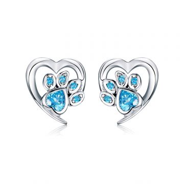 Cercei din argint Blue Crystal Paw