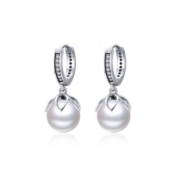 Cercei din argint Flowerd Pearls Hoops