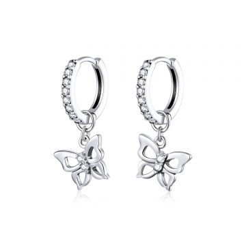 Cercei din argint Glamour Butterflies Hoops