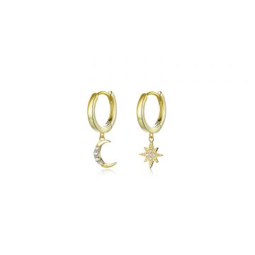 Cercei din argint Golden Moon and Stars