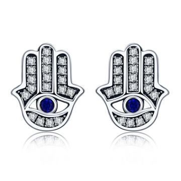 Cercei din argint Hamsa Blue Eye