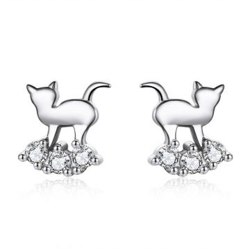 Cercei din argint Little Crystal Cat