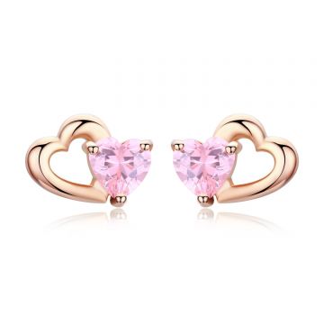 Cercei din argint Little Pink Hearts Rose Gold