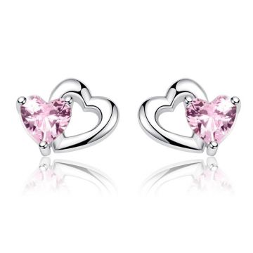 Cercei din argint Little Pink Hearts