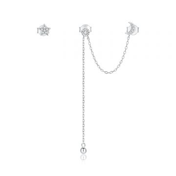Cercei din argint Little Star & Moon Chain