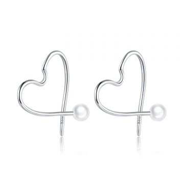 Cercei din argint Pearl Heart Hoop