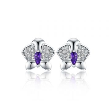 Cercei din argint Purple Orchid