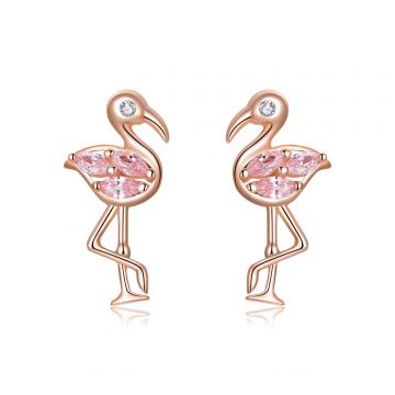 Cercei din argint Rose Gold Flamingo