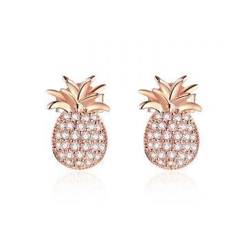 Cercei din argint Rose Gold Shiny Pineapple