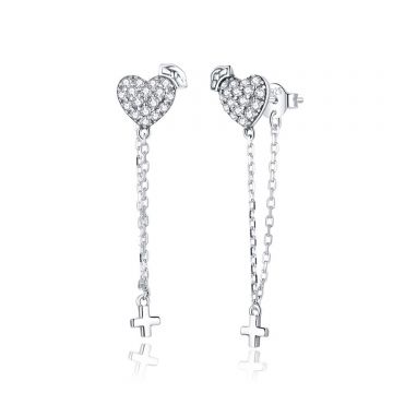 Cercei din argint Shiny Hearts & Chain Cross