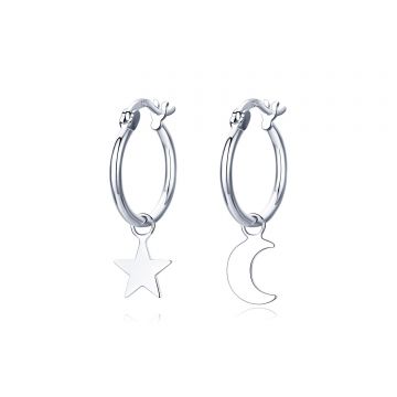Cercei din argint Simple Moon & Star Hoops