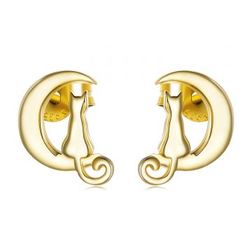 Cercei din argint Golden Cat on the Moon