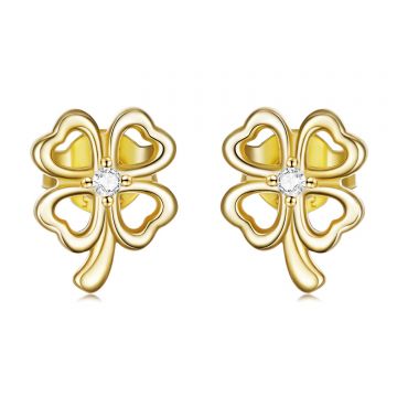 Cercei din argint Golden Four Leaf Clover