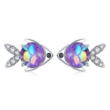 Cercei din argint Little Violet Fish
