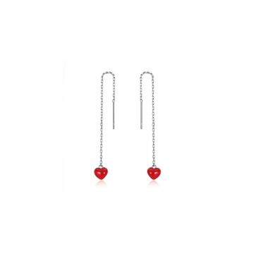 Cercei din argint Long Chain Hearts