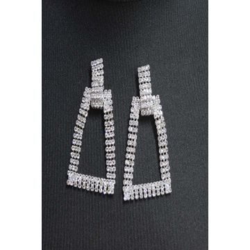 Cercei lungi Samirra, cu pietre semipretioase, in forma de trapez, argintiu, CS011