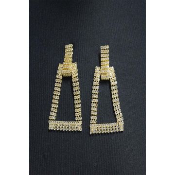 Cercei lungi Samirra, cu pietre semipretioase, in forma de trapez, auriu, CS012