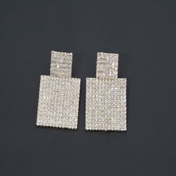 Cercei lungi Samirra, cu pietre semipretioase, in forma in forma patrata, auriu, CS019