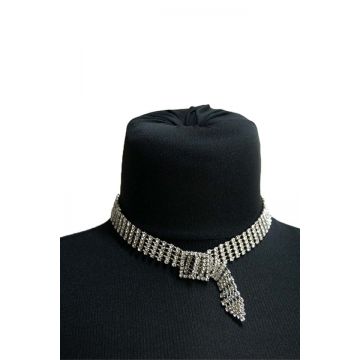 Colier Choker cu pietre semipretioase, la baza gatului, argintiu, CK012