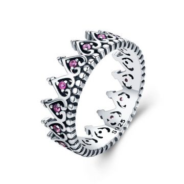 Inel din argint Pink Hearts Crown