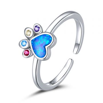 Inel reglabil din argint Colorful Paw