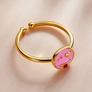 Inel reglabil din argint Pink Enamel Ring