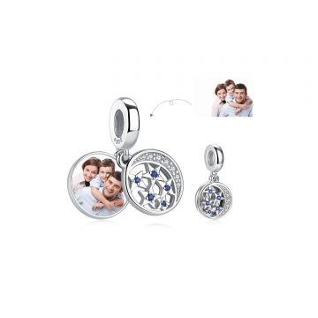 Pandantiv din argint Custom Photo Moon and Stars