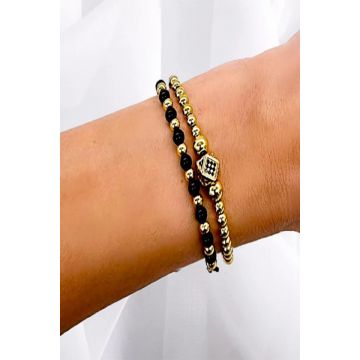 Set Gemma, doua bratari unisex, cu bile din inox si cristale de zirconiu
