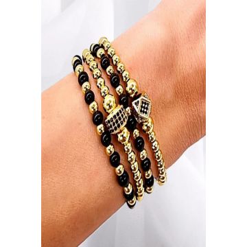 Set Precious, patru bratari unisex, cu bile din inox, si cristale zirconiu