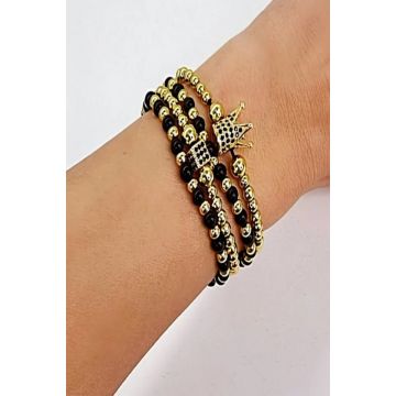 Set Royal, patru bratari unisex, cu bile din inox, si cristale zirconiu