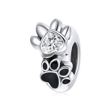 Talisman din argint Heart Crystal Paws