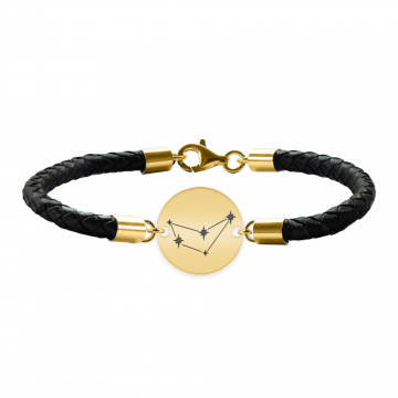 Bratara Premium din piele impletita si banut argint 925 placat cu aur galben 24K personalizat cu constelatii - Capricorn