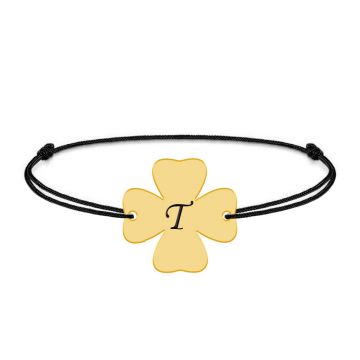 Clover - Bratara personalizata snur initiala - trifoi argint 925 placat cu aur galben 24K