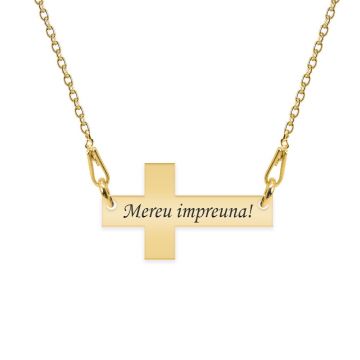 Crux - Colier personalizat argint 925 placat cu aur galben 24K cruce cu text