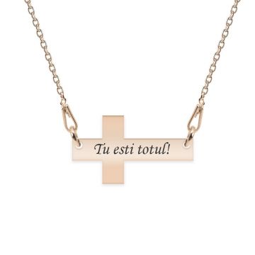 Crux - Colier personalizat argint 925 placat cu aur Roz cruce cu text
