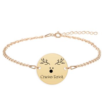 Deer - Bratara personalizata din argint 925 placat cu aur galben 24K- Craciun Fericit