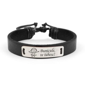 Father - Bratara personalizata pentru tata/bunic din piele cu tablita de argint 925