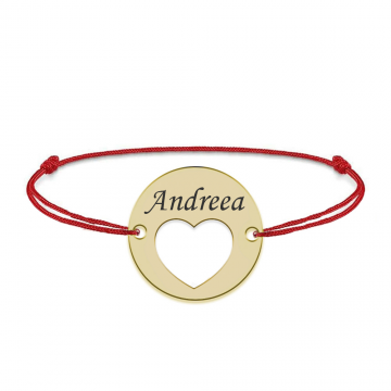 Heart - Bratara snur personalizata banut cu nume si inimioara din argint 925 placat cu aur galben 24K