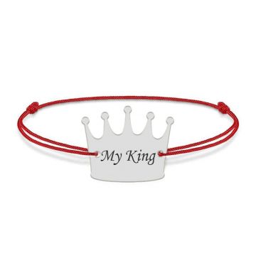 King - Bratara snur cu talisman din argint 925 personalizata cu text - coroana