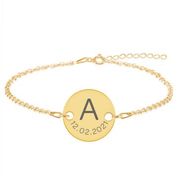 Lia - Bratara din argint 925 placat cu aur galben 24K personalizata cu initiala si data -  banut