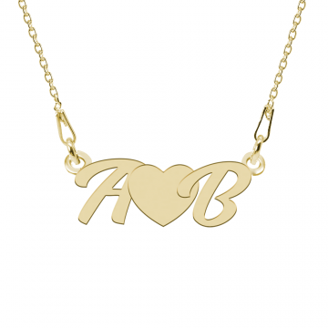 Love - Colier personalizat cu initiale si inimioara din argint placat cu aur galben 24K