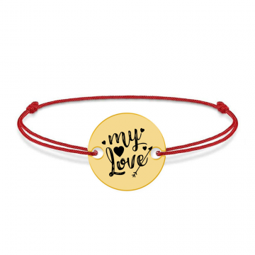 Lover - Bratara snur personalizata banut argint 925 placat cu aur galben 24K cu textul My Love