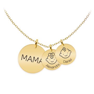 Mama - Colier argint 925 plact cu aur galben 24K personalizat mama si copii - Banut