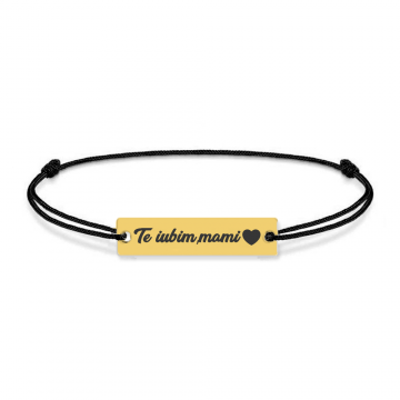 Nasty - Bratara personalizata snur si tablita din argint 925 placat cu aur galben 24K