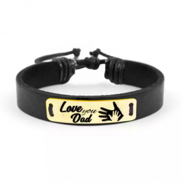 Sole - Bratara personalizata din piele cu tablita din argint 925 placat cu aur galben 24K 