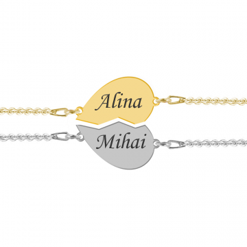 You and Me - Set bratari personalizate inimioara cu nume pentru cuplu din argint 925