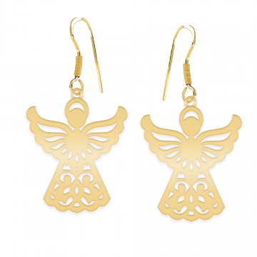 Aniela - Cercei personalizati cu tortita deschisa si ingeras din argint 925 placat cu aur galben 24K