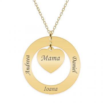 Anne - Colier personalizat din argint 925 placat cu aur galben 24K, cu cerc si inimioara