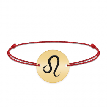 Bratara snur si banut argint 925 placat cu aur galben 24k personalizat cu semn zodiacal Leu