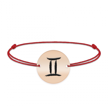 Bratara snur si banut argint 925 placat cu aur roz personalizat cu semn zodiacal Gemeni
